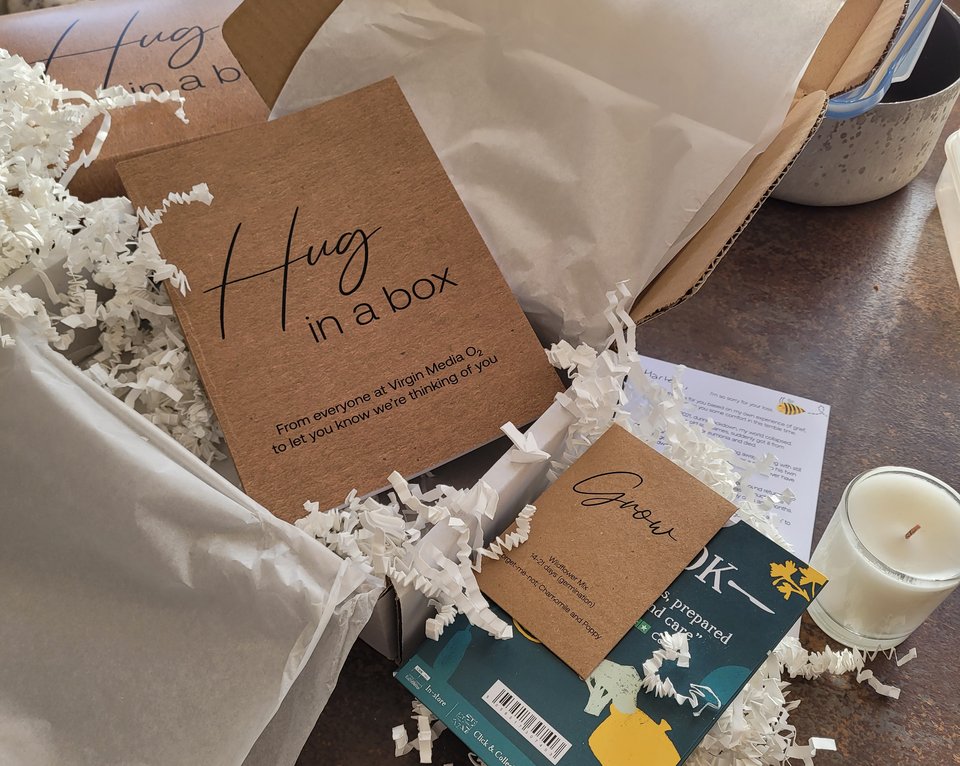 A hug in a box set is laid out on a table