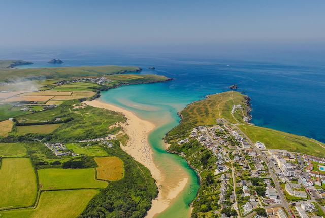 A drone image showing a coastal holiday park